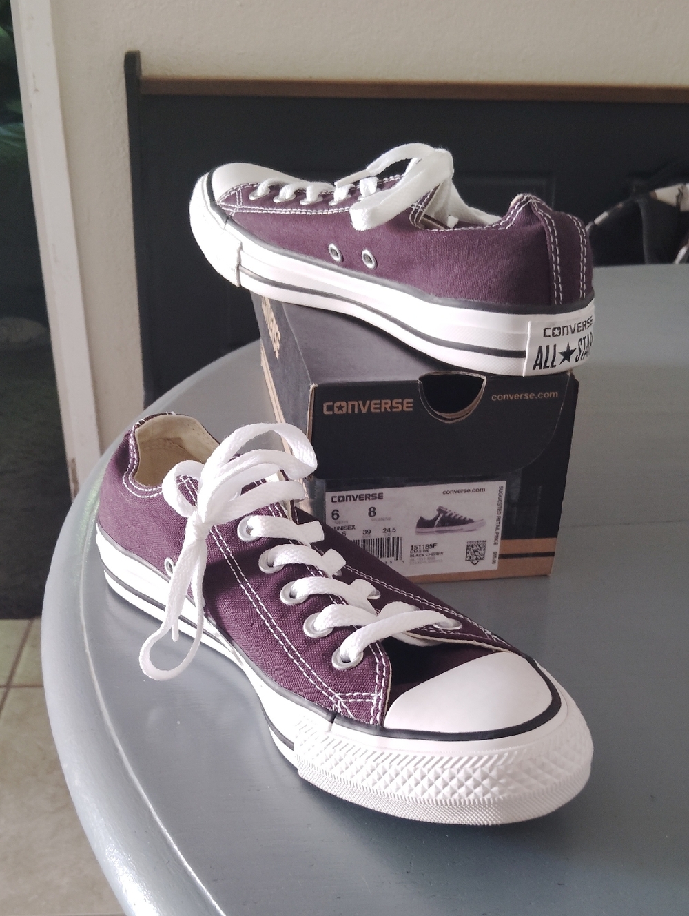 Converse Low Top Sneakers in Black Cherry and White